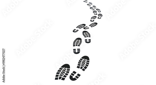 Footprints Trail On White Background - Journey, Path, Steps, Movement, Progress
