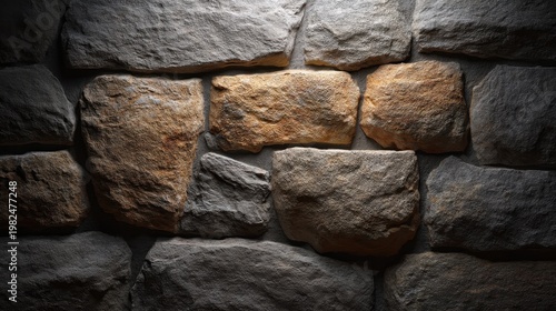Textured Stone Wall with Natural Surface Variation and Contrast in Lighting for Interior and Exterior Decoration Purposes
