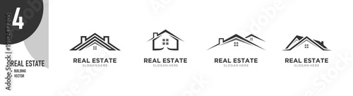 Minimal Roof Line Logo Collection – Real Estate House Vector Icon Set