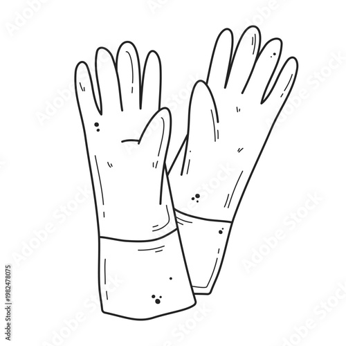 Hand drawn protective gloves. Pair of long rubber gloves doodle outline vector illustration, element of cleaning, gardening or protection theme