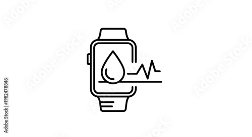 Smartwatch with heart rate and water drop icon, health monitoring concept