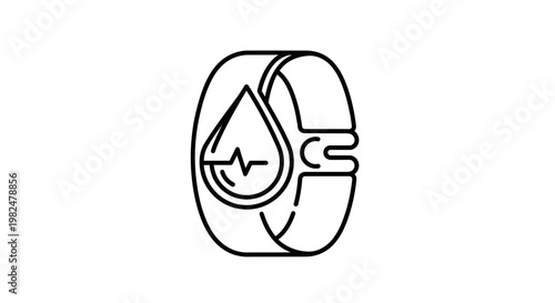 Smartwatch with heart rate monitor and water drop icon, health tracking concept