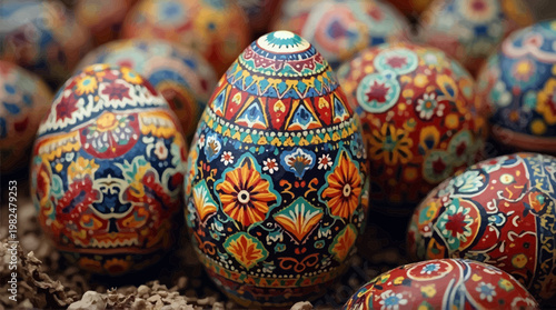 Beautifully adorned Easter eggs showcasing rich colors and detailed traditional designs