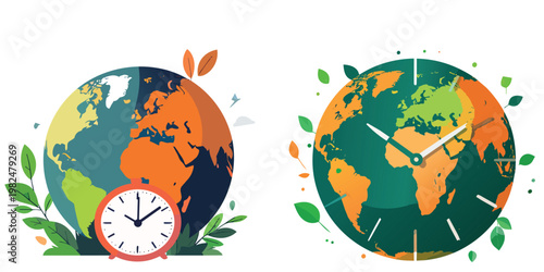 two earth vectors with clock