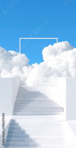 Whimsical Cloudy Staircase Scene