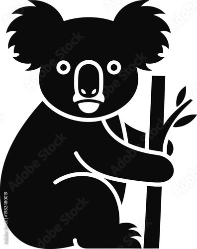 Black koala vector icon, cute marsupial, tree climbing animal, wildlife symbol