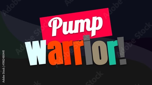 Dynamic Pump Warrior typographic title animation for gym workout and fitness inspiration on dark abstract background. Gym motivation words