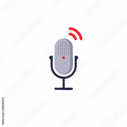 Minimalist Flat Microphone Podcast Audio Broadcasting Equipment Communication Element