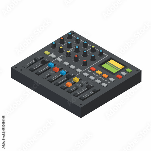 Isometric Detailed Mixing Console Audio Equipment Sound Control Instrument