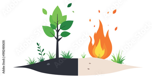 vector of burnt dry leaves behind a forest