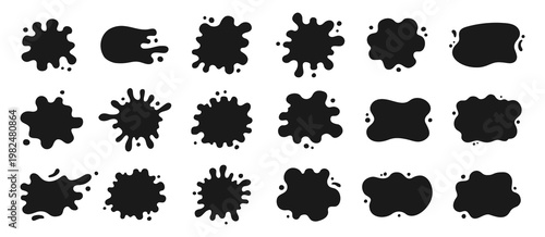 Liquid shapes and frames with uneven wavy silhouettes set. Fluid puddles, splashes, drops, blobs and stains. Rounded watery organic forms. Smooth blotches soft spills drips abstract shapes backgrounds