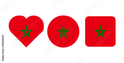 Morocco flag icon set heart, circle and rounded square shapes