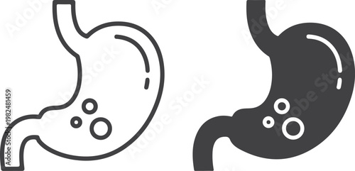 Medical set of human stomach icons showing digestive health concepts for professional clinical use in educational materials or healthcare digital applications designed with a minimalist black and whit