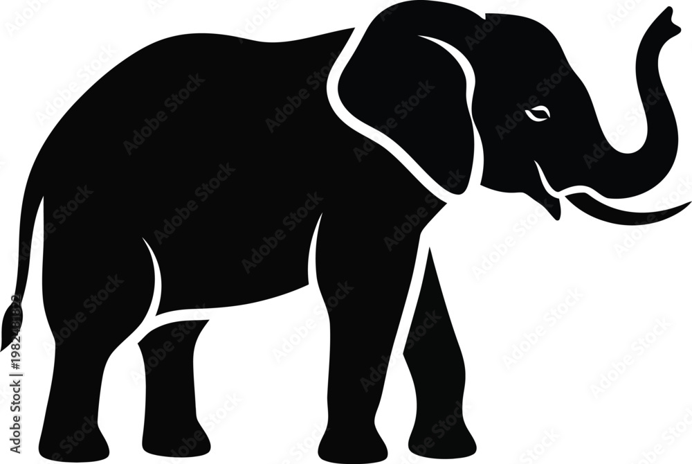 Fototapeta premium Black elephant icon, silhouette illustration, animal symbol, graphic design element