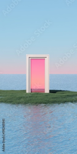 Dreamy Pink Doorway Landscape