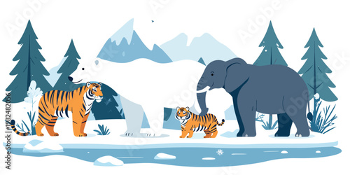 vector illustration of a animal in snow