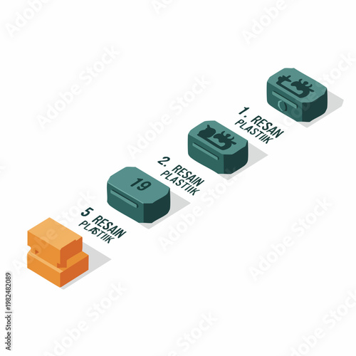 Isometric Plastic Molding Process Diagram with Numbered Steps and Labels