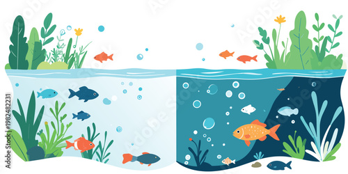 vector of life in water filled with plants