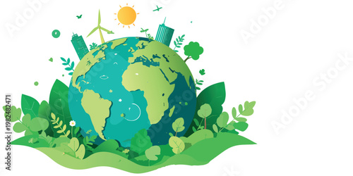 green planet earth with flowers