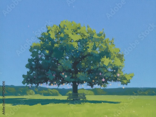 Vibrant Watercolor Tree Scene