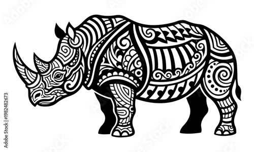 Tribal rhinoceros vector art with decorative ethnic patterns