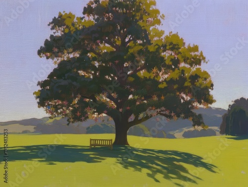 Vibrant Tree in Sunlit Field