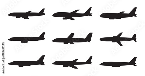 Canvastavla Collection of airplane silhouettes from different angles for travel