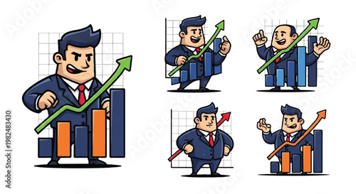 Businessman with graph showing growth and success in business vector illustration