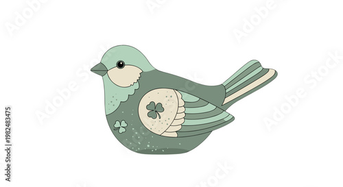 A charming green bird with shamrock design on its chest