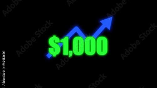 Dollar amount growth graph with transparent animation background illustration