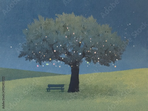 Whimsical Starry Tree Art