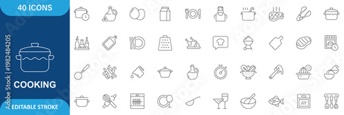 Cooking icon set. cooking, kitchen, food, recipe, chef, baking and more. Editable stroke. Vector File