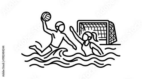 Water Polo Players in Action Monochrome Line Art