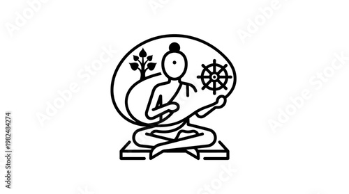 Minimalist Line Art of a Meditating Buddha