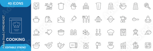 Cooking icon set. cooking, kitchen, food, recipe, chef, baking and more. Editable stroke. Vector File