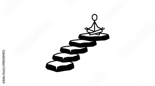 Meditating Stick Figure Ascending Stone Steps