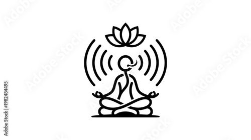 Meditating Figure with Lotus and Sound Waves