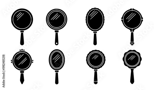 Hand mirror icon collection vector beauty vanity silhouette set isolated on white background