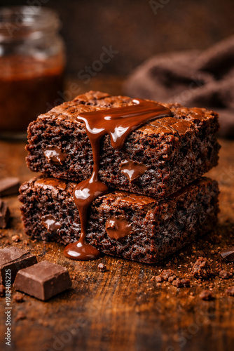 Brownies with chocolate sauce