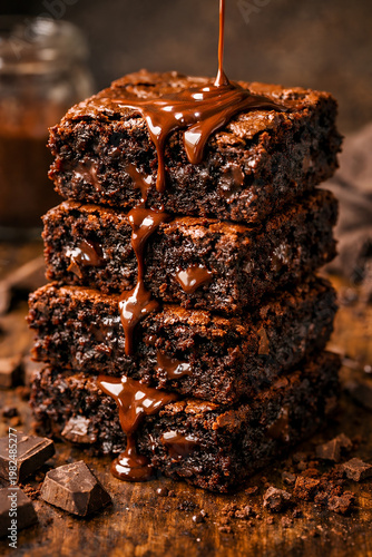 Brownies with chocolate sauce