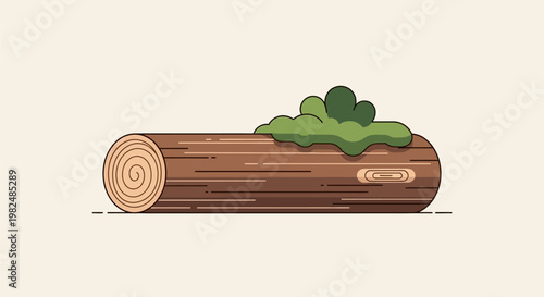 Illustration of a brown wooden log with green moss on top.