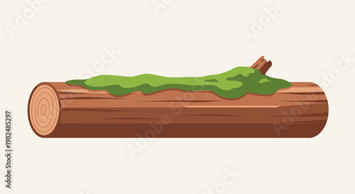 A detailed vector illustration of a fallen wooden log covered in green moss.
