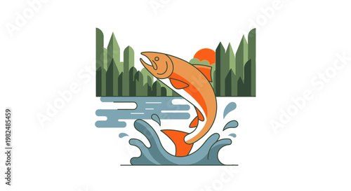 A vibrant illustration of a leaping salmon fish.