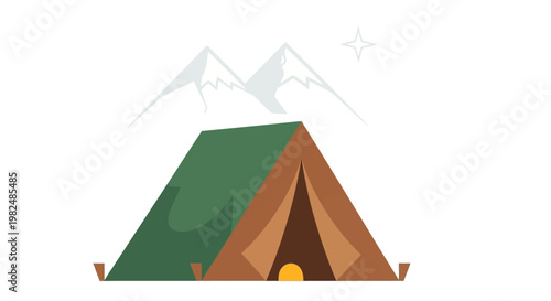 A colorful illustration of a classic A-frame camping tent.