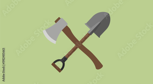 Crossed Axe and Shovel Hand Tools Illustration.