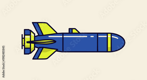 A cartoon blue and yellow missile.