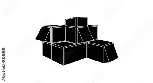Black boxes stacked together neatly arranged.