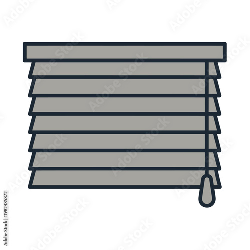 A gray window blind icon with horizontal slats and a pull cord on the right side.