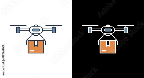 Drone delivering a package in flight.