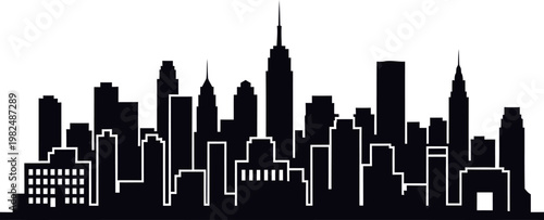 Dramatic cityscape silhouette a black and white urban skyline representing modern architecture and metropolitan life